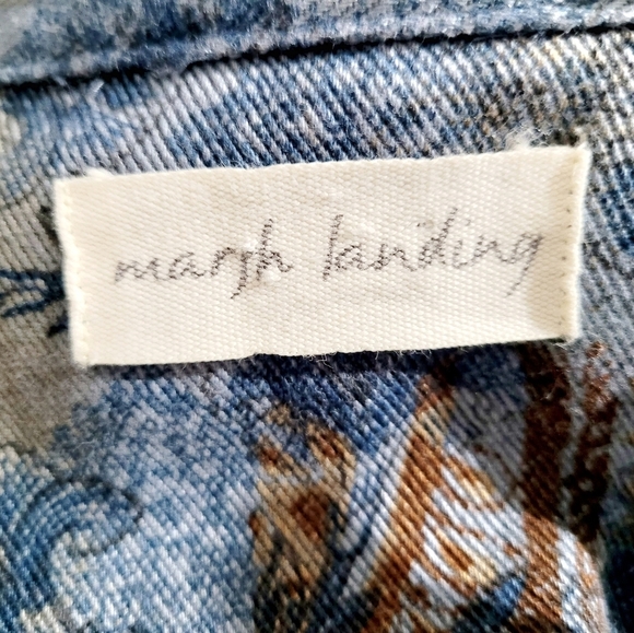 Marsh Landing Women's Denim Jacket L Blue Brown Paisley Floral Print 100% Cotton - Picture 10 of 12